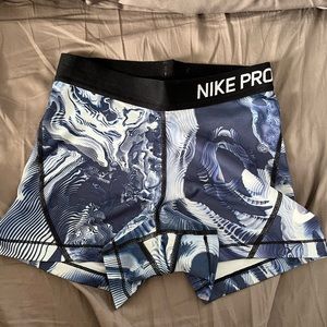 nike pro spandex compression shorts blue liquid print size xs